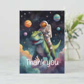 Astronaut auf Dino im Weltraum Dankeskarte (Stehend Vorderseite)