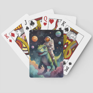 Astronaut auf Dino im Weltraum Spielkarten