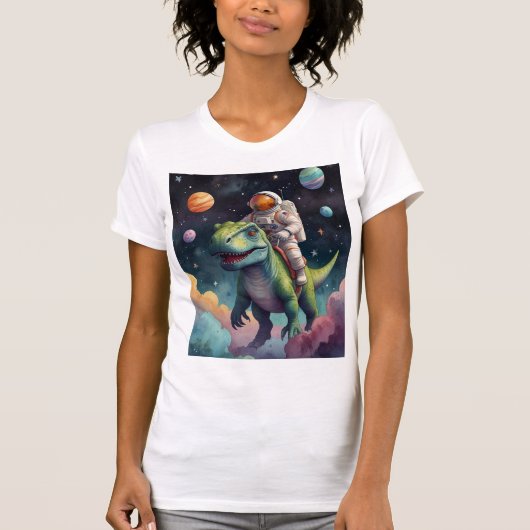 Astronaut auf Dino im Weltraum-T - Shirt (Vorderseite)