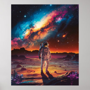 Astronaut auf einem Planeten im Weltraum Poster