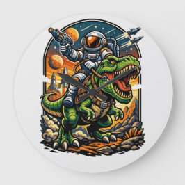 Astronaut auf einem T-Rex – Epischer Raum-Dinosaur Große Wanduhr