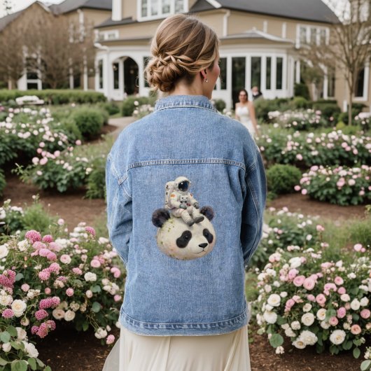 Astronaut auf einem Weltraumpanda Surreal, seltsam Jeansjacke (Hochzeit Rückseite)