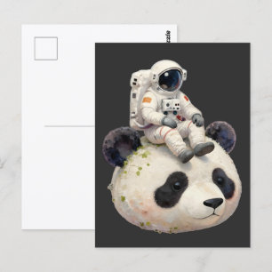 Astronaut auf einem Weltraumpanda Surreal, seltsam Postkarte