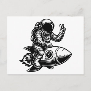 Astronaut auf einer Rakete  Feiertagspostkarte