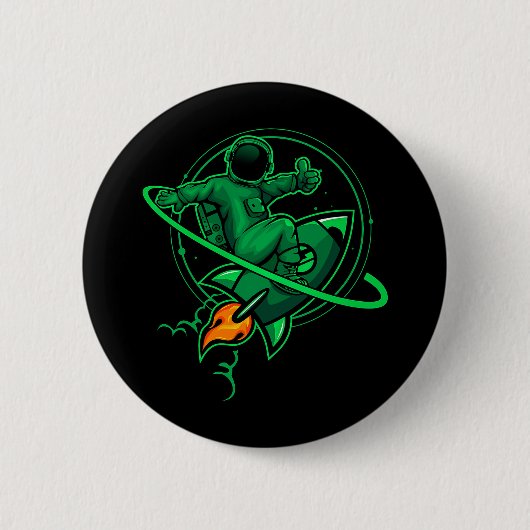 Astronaut auf einer Rakete um den Saturn-Artwork | Button (Vorderseite)