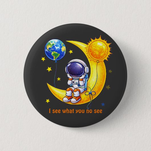 Astronaut auf halbmondförmiger Mond-Raumkunst Button (Vorderseite)