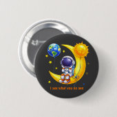 Astronaut auf halbmondförmiger Mond-Raumkunst Button (Vorne & Hinten)