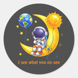 Astronaut auf halbmondförmiger Mond-Raumkunst Runder Aufkleber