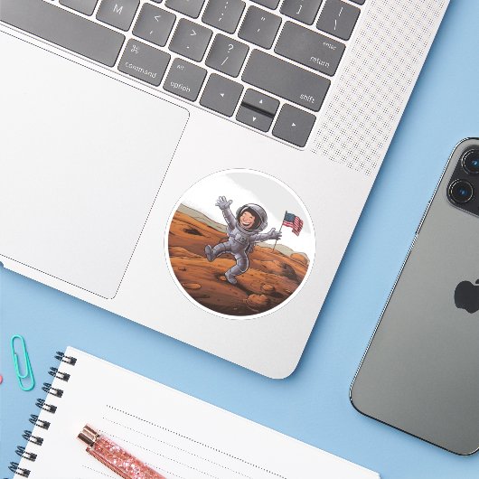 Astronaut auf Mars Aufkleber (Laptop mit iPhone)