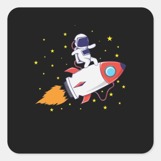 Astronaut auf Rakete Quadratischer Aufkleber (Vorderseite)