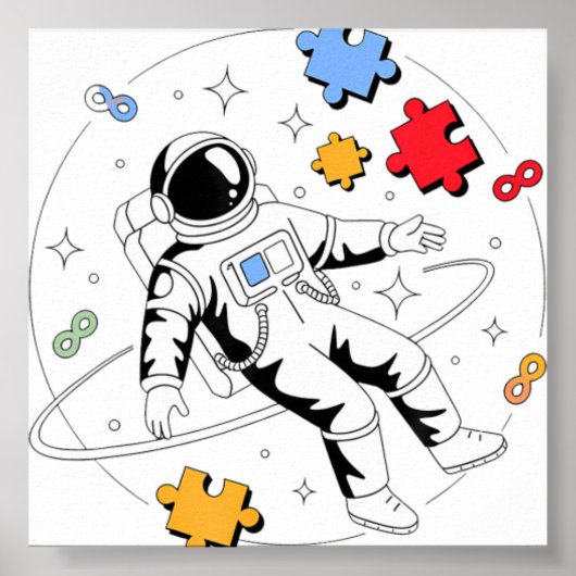 Astronaut-Autismus-Bewusstseinspuzzle Poster (Vorne)