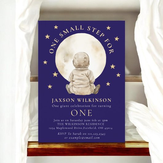 Astronaut Baby Moon First Birthday Navy Stars Einladung