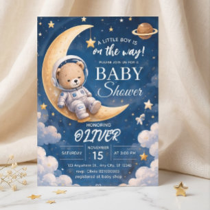 Astronaut-Baby-Shower-Einladung Junge Weltraum-Bär Einladung