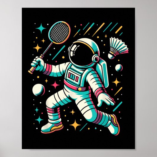 Astronaut Badminton Spieler Shuttle Sport  Poster (Vorne)