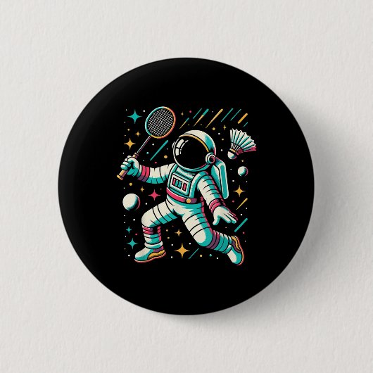 Astronaut Badmintonspieler Shuttle Sport Button (Vorderseite)