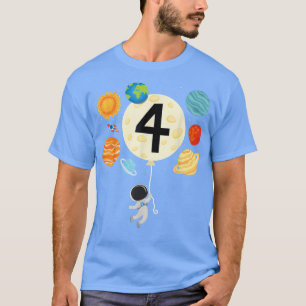 Astronaut Ballon Planets 4th Birthday Space 4 Year T-Shirt