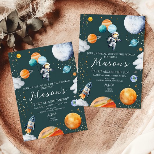 Astronaut Balloon Planets 1st Trip Around the Sun Einladung