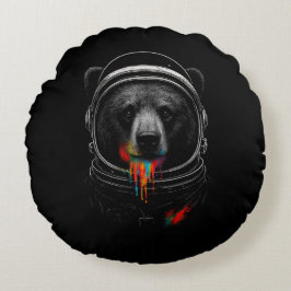 Astronaut Bär mit Neonfarbe tropft Kosmisches Tier Rundes Kissen