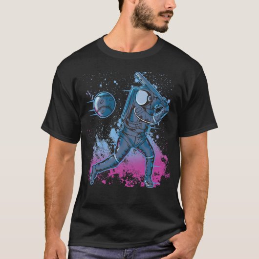 Astronaut Baseball im Weltraum T-Shirt (Vorderseite)