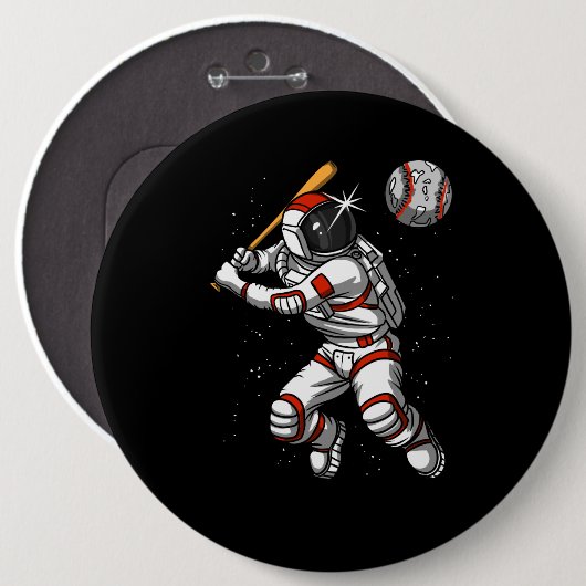 Astronaut Baseball Player Cosmic Planet Button (Vorne & Hinten)