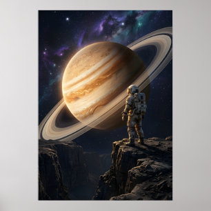 Astronaut beim Blick auf den Saturn Poster