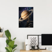 Astronaut beim Blick auf den Saturn Poster (Heimbüro)