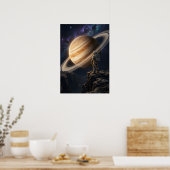 Astronaut beim Blick auf den Saturn Poster (Küche)