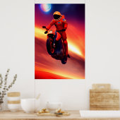 Astronaut Biker in Space Graphic Sci-Fi Art Poster (Küche)
