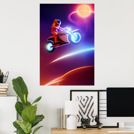 Astronaut Biker Poster - Shooting for Moon Pop Art (Heimbüro)