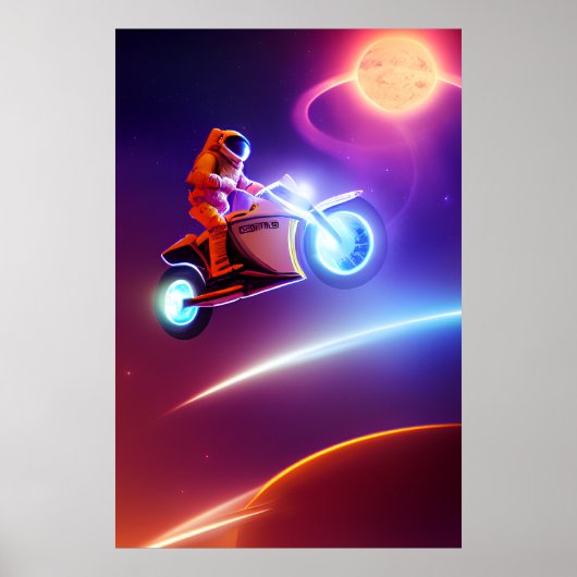 Astronaut Biker Poster - Shooting for Moon Pop Art (Vorne)