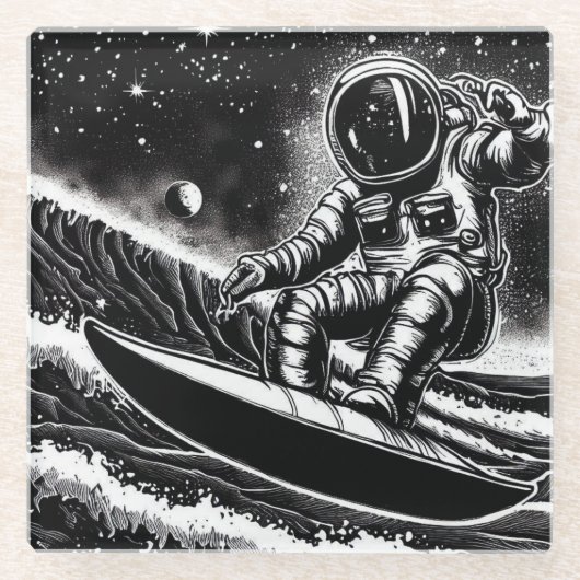 ASTRONAUT BLACK AND WHITE, SURF THE UNIVERSE GLASUNTERSETZER (Vorderseite)