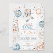 Astronaut Blue First Trip rund um die Sonne Geburt Einladung (Vorderseite)