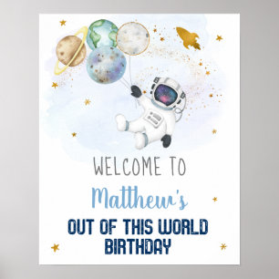 Astronaut Blue Gold Outer Space Geburtstag Willkom Poster