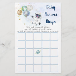 Astronaut Blue Gold Space Baby Dusche Bingo Spiel