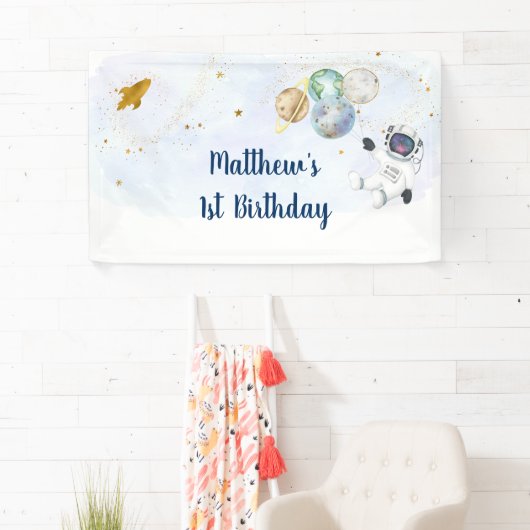 Astronaut Blue Gold Weltraum Geburtstag Banner (Insitu)