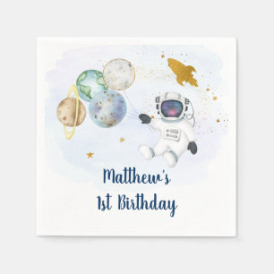Astronaut Blue Gold Weltraum Geburtstag Serviette