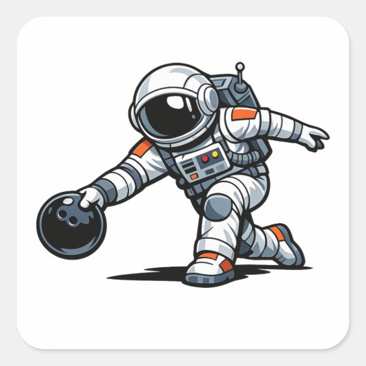 Astronaut Bowling Quadratischer Aufkleber (Vorderseite)