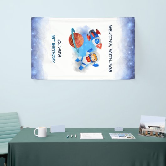 Astronaut Boy Baby First Geburtstag Banner (Messeveranstaltung)
