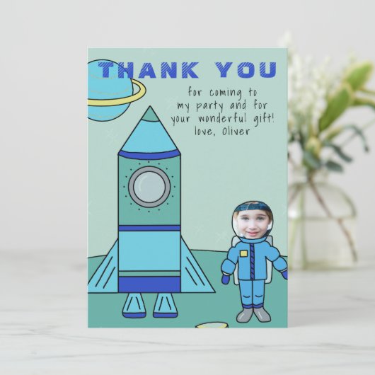 Astronaut Boy Moon Setzen Sie Ihre Gesichtskarte e Dankeskarte (Stehend Vorderseite)