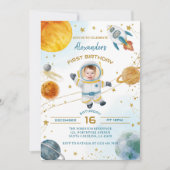 Astronaut Boy Space 1st Birthday Photo Einladung (Vorderseite)