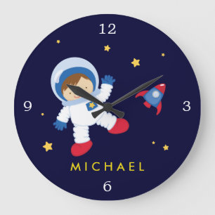 Astronaut Boy Space Themed Große Wanduhr