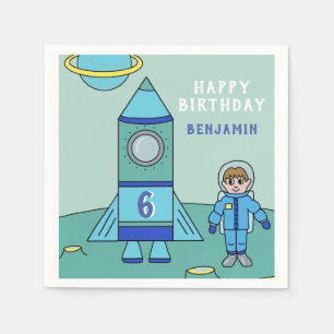 Astronaut Boy und Rocket auf der Moon Birthday Par Serviette