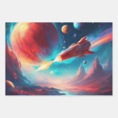 Astronaut Boys Birthday Rocket Outer Space 3 Geschenkpapier Set (Vorderseite 2)