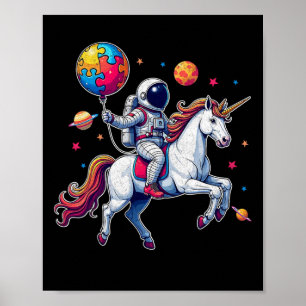 Astronaut Bylloon Autismus Awareness Unicorn Autis Poster