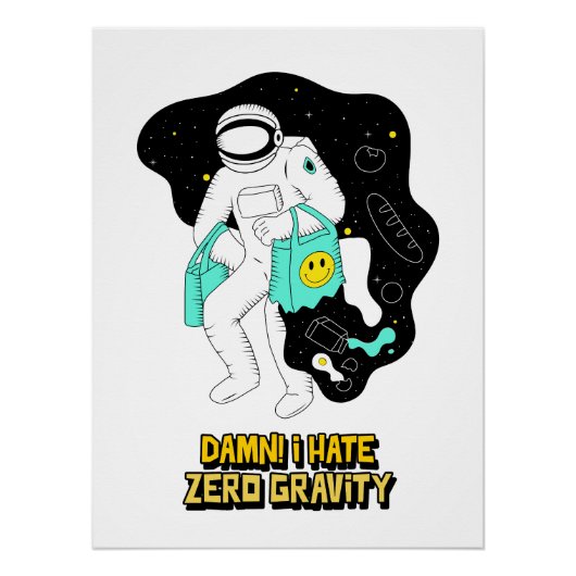 Astronaut Cartoon | Retro Space Wall Art Print Poster (Vorderseite)