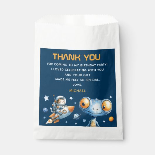 Astronaut Cat Blast Off 1st Birthday Thank You Geschenktütchen (Vorderseite)