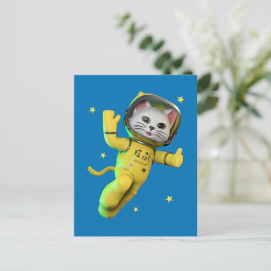Astronaut Cat Cartoon Postkarte (Stehend Vorderseite)