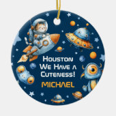 Astronaut Cat Funny Outer Space Baby Name& Photo Keramik Ornament (Vorne)