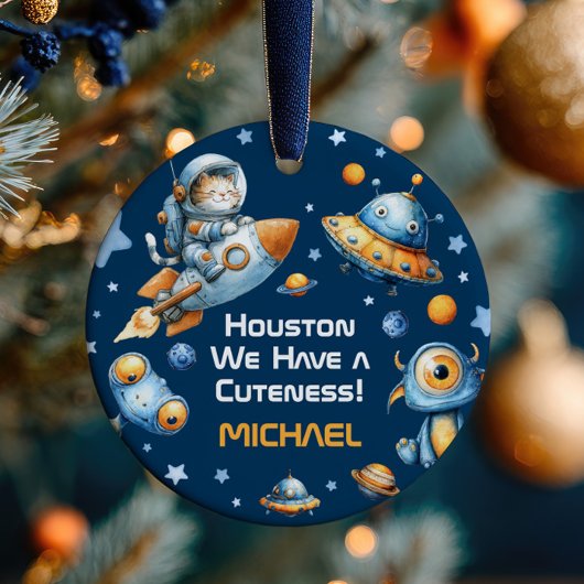 Astronaut Cat Funny Outer Space Baby Name& Photo Keramik Ornament