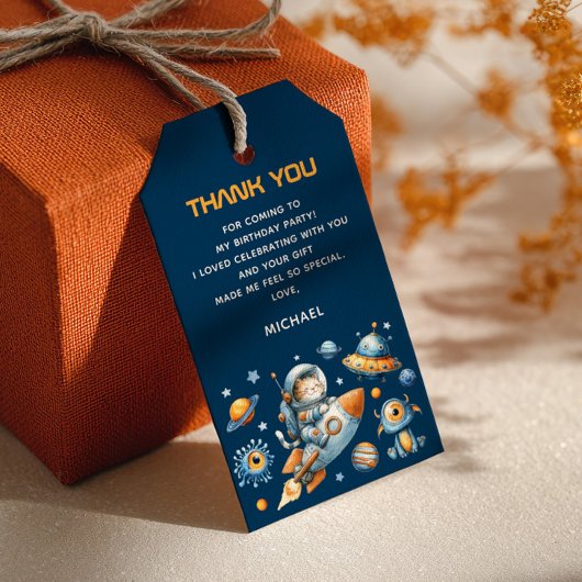 Astronaut Cat Outer Space 1st Birthday Thank You Geschenkanhänger